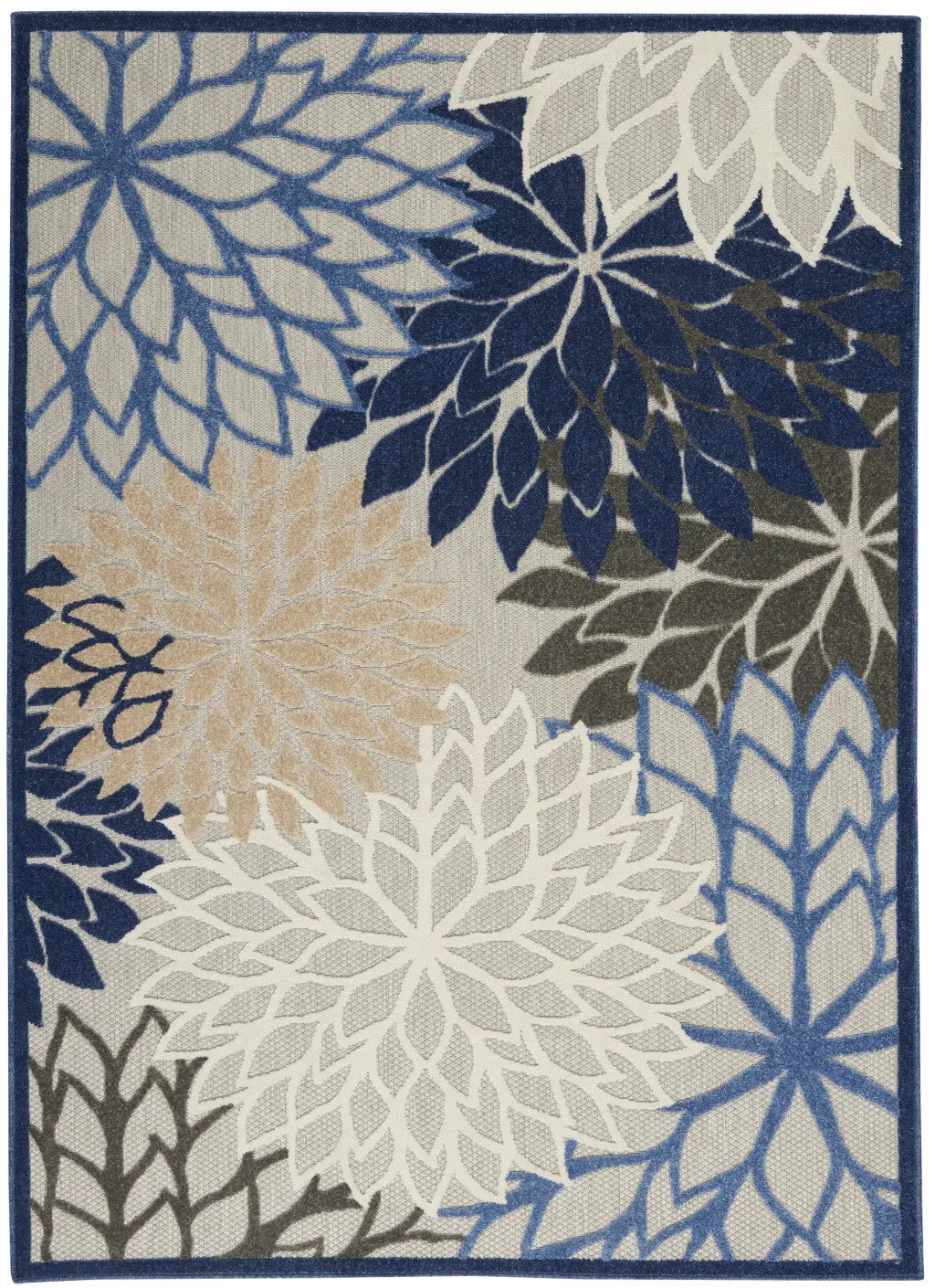 5' X 8' Blue And Gray Floral Indoor Outdoor Area Rug Homeroots Outdoor