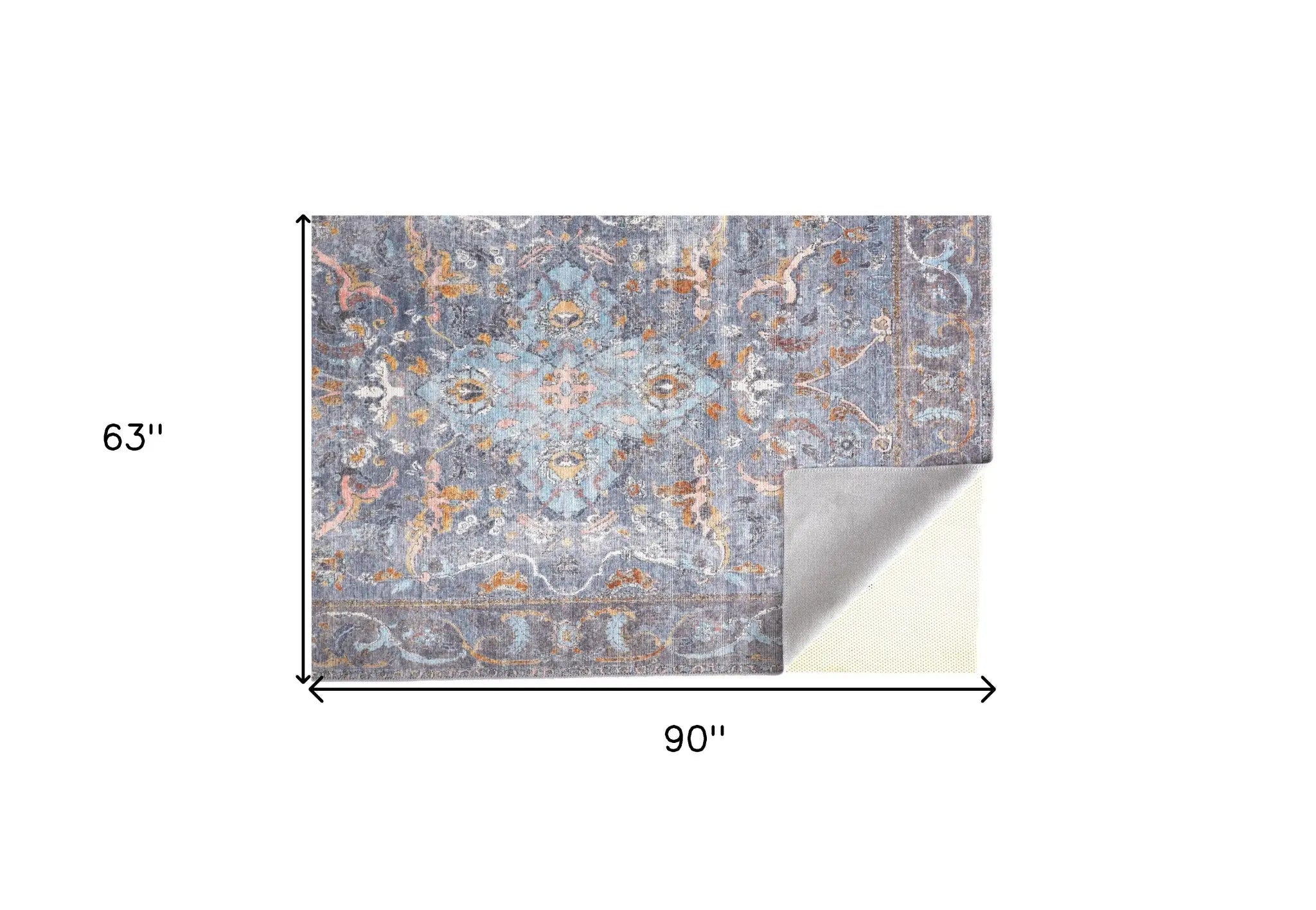 5' X 8' Blue And Gray Floral Medallion Area Rug Homeroots Home Decor