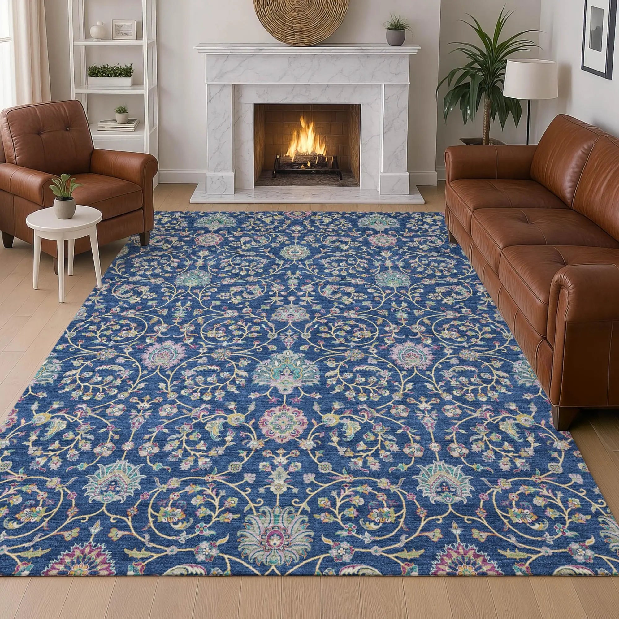 5' X 8' Blue And Gray Floral Washable Indoor Outdoor Area Rug Homeroots Outdoor