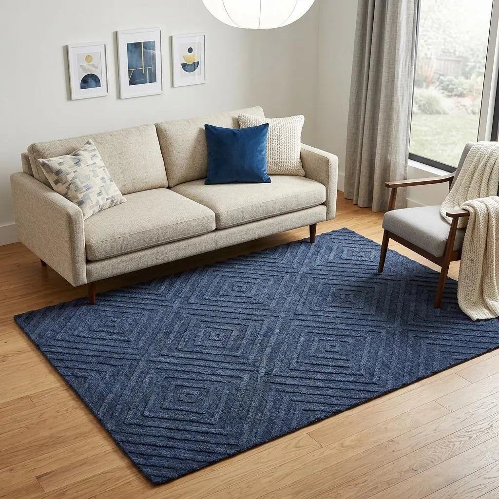 5' X 8' Blue And Gray Geometric Hand Tufted Area Rug Homeroots Home Decor