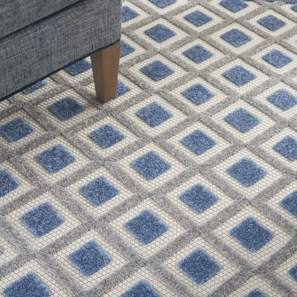5' X 8' Blue And Gray Geometric Indoor Outdoor Area Rug Homeroots Outdoor