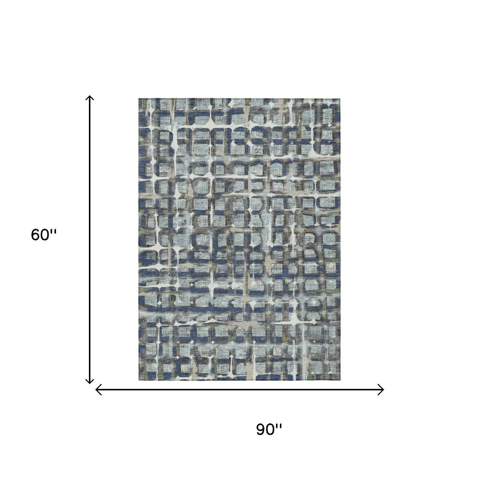 5' X 8' Blue And Gray Geometric Washable Indoor Outdoor Area Rug Homeroots Outdoor