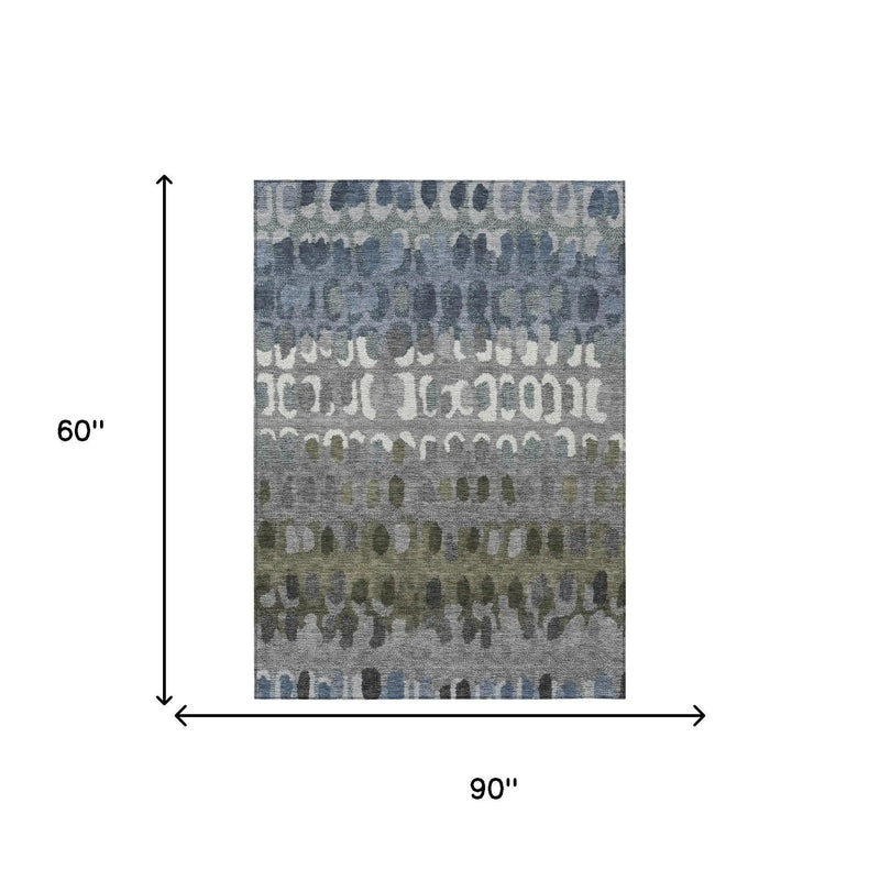 5' X 8' Blue And Gray Geometric Washable Indoor Outdoor Area Rug Homeroots Outdoor