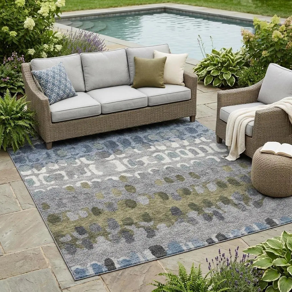 5' X 8' Blue And Gray Geometric Washable Indoor Outdoor Area Rug Homeroots Outdoor