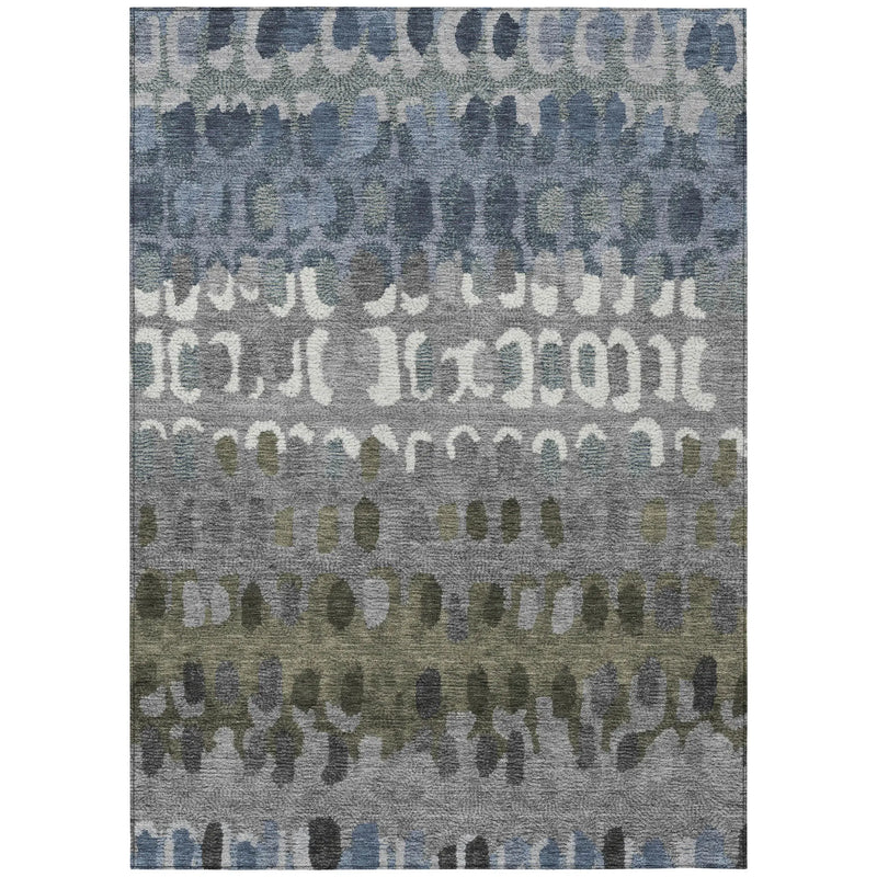 5' X 8' Blue And Gray Geometric Washable Indoor Outdoor Area Rug Homeroots Outdoor
