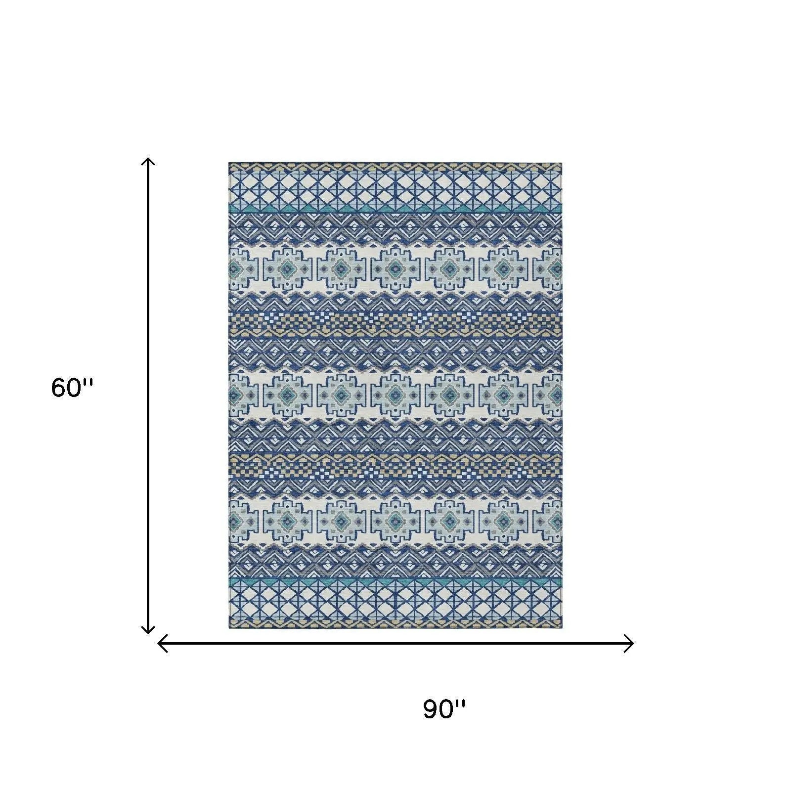 5' X 8' Blue And Gray Striped Washable Indoor Outdoor Area Rug Homeroots Outdoor