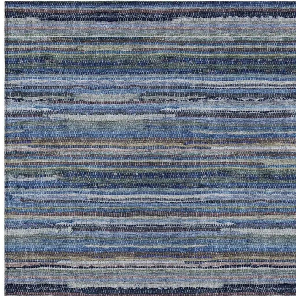 5' X 8' Blue And Gray Striped Washable Indoor Outdoor Area Rug Homeroots Outdoor
