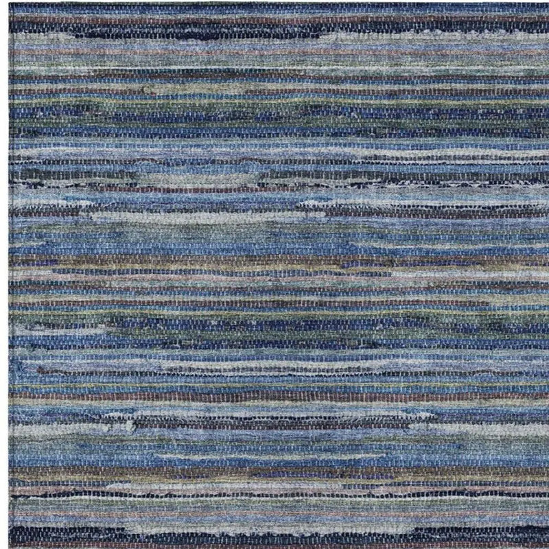5' X 8' Blue And Gray Striped Washable Indoor Outdoor Area Rug Homeroots Outdoor