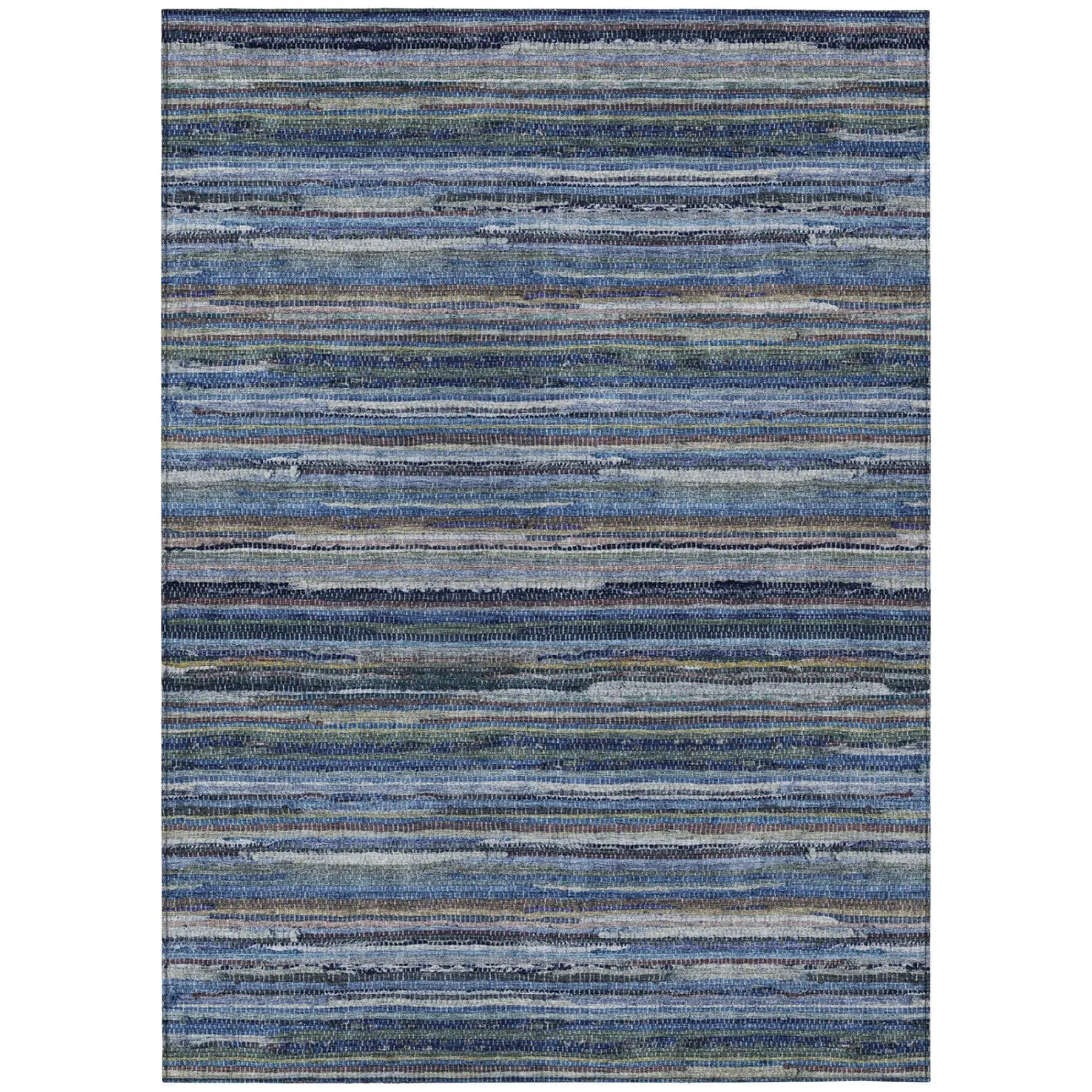 5' X 8' Blue And Gray Striped Washable Indoor Outdoor Area Rug Homeroots Outdoor