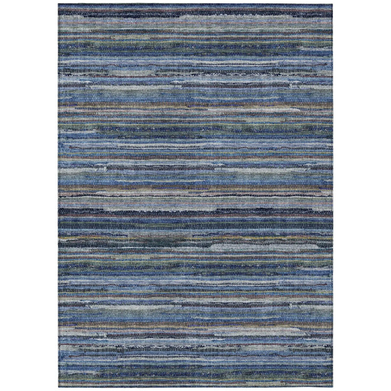 5' X 8' Blue And Gray Striped Washable Indoor Outdoor Area Rug Homeroots Outdoor