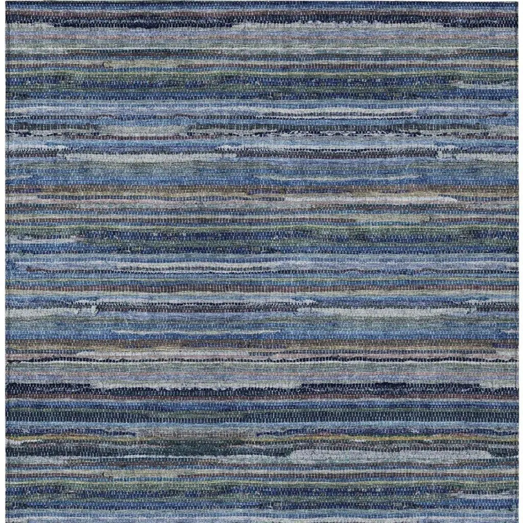 5' X 8' Blue And Gray Striped Washable Indoor Outdoor Area Rug Homeroots Outdoor