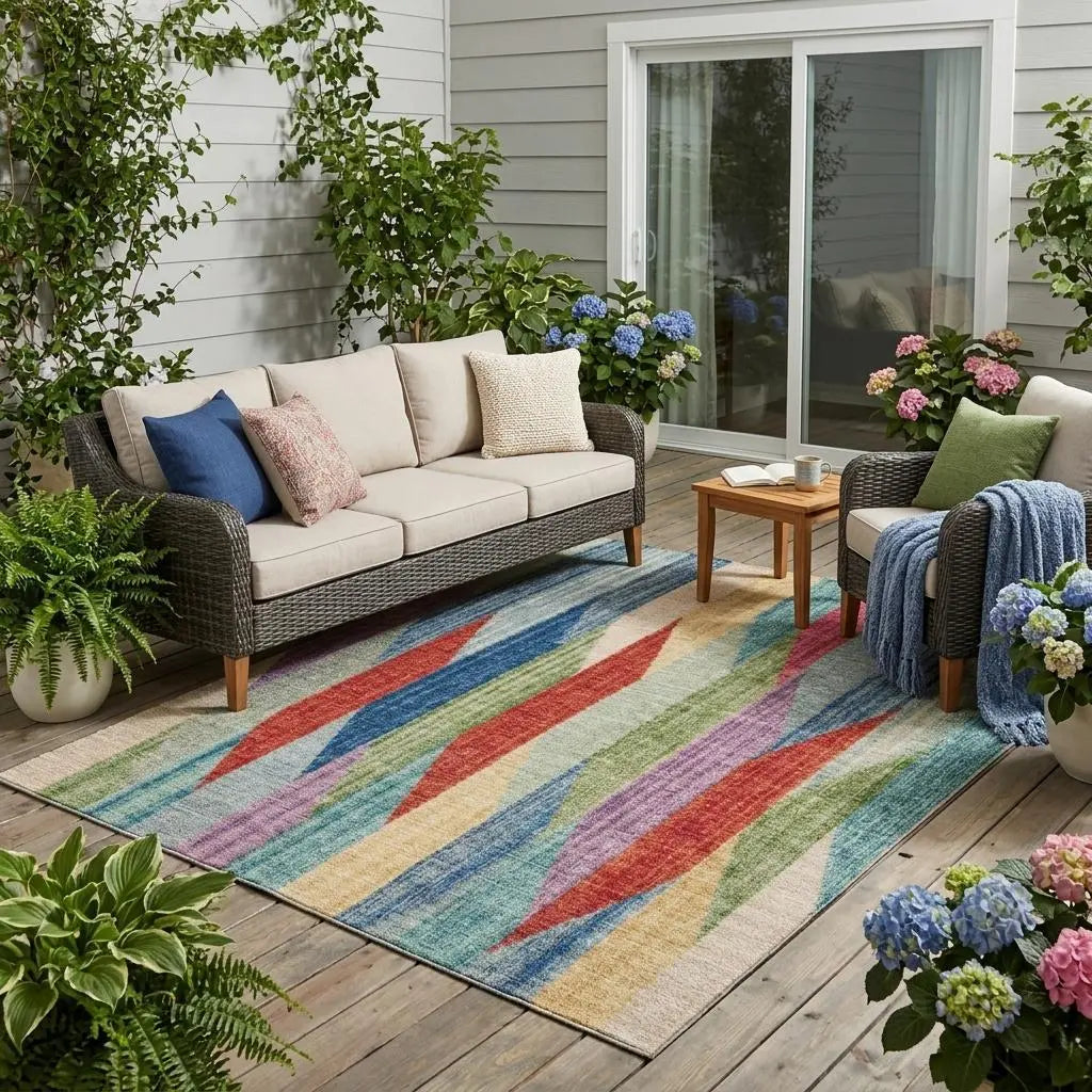 5' X 8' Blue And Gray Striped Washable Indoor Outdoor Area Rug Homeroots Outdoor