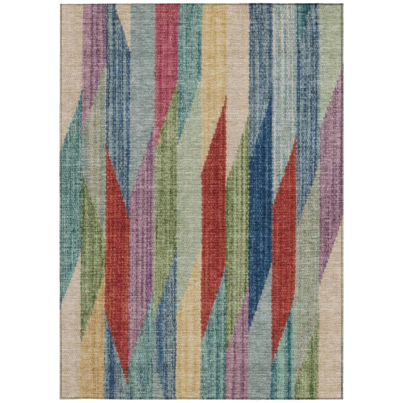 5' X 8' Blue And Gray Striped Washable Indoor Outdoor Area Rug Homeroots Outdoor
