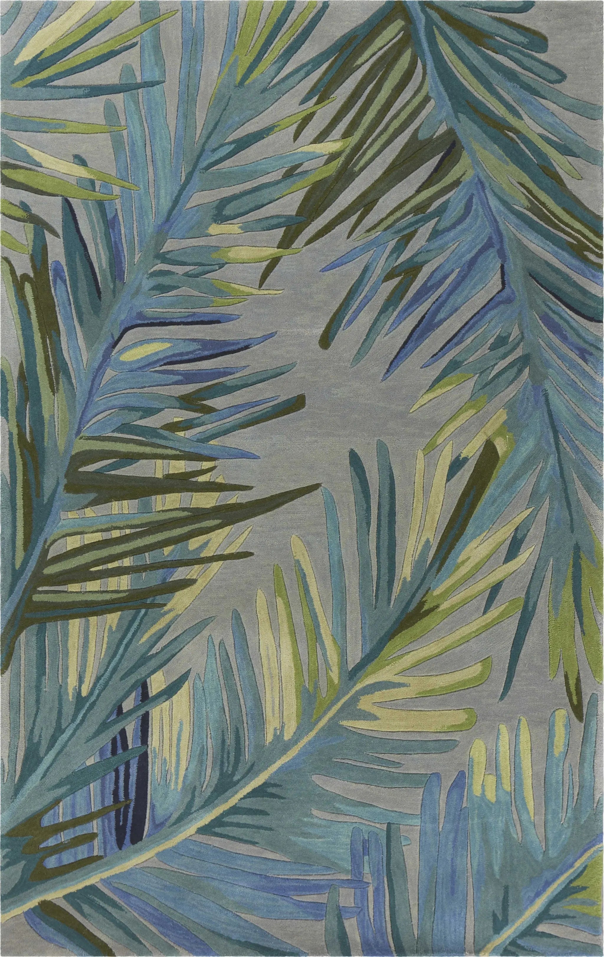 5' X 8' Blue And Gray Wool Tropical Botanical Hand Tufted Area Rug Homeroots Home Decor