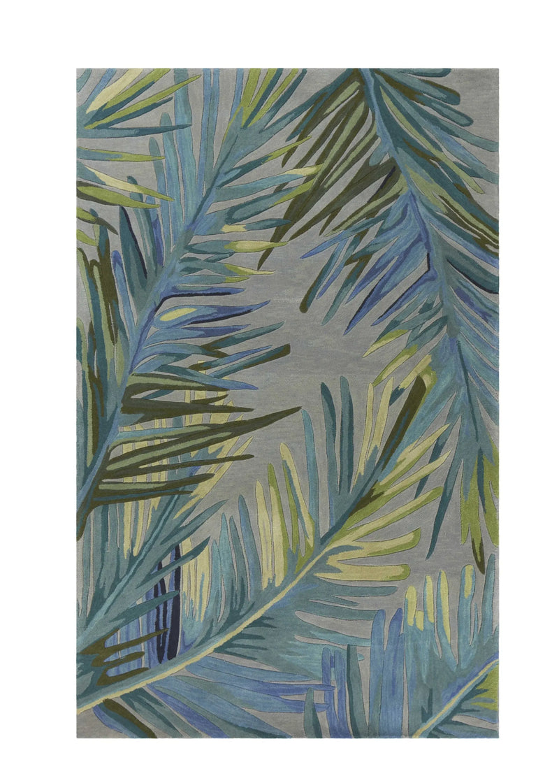 5' X 8' Blue And Gray Wool Tropical Botanical Hand Tufted Area Rug Homeroots Home Decor