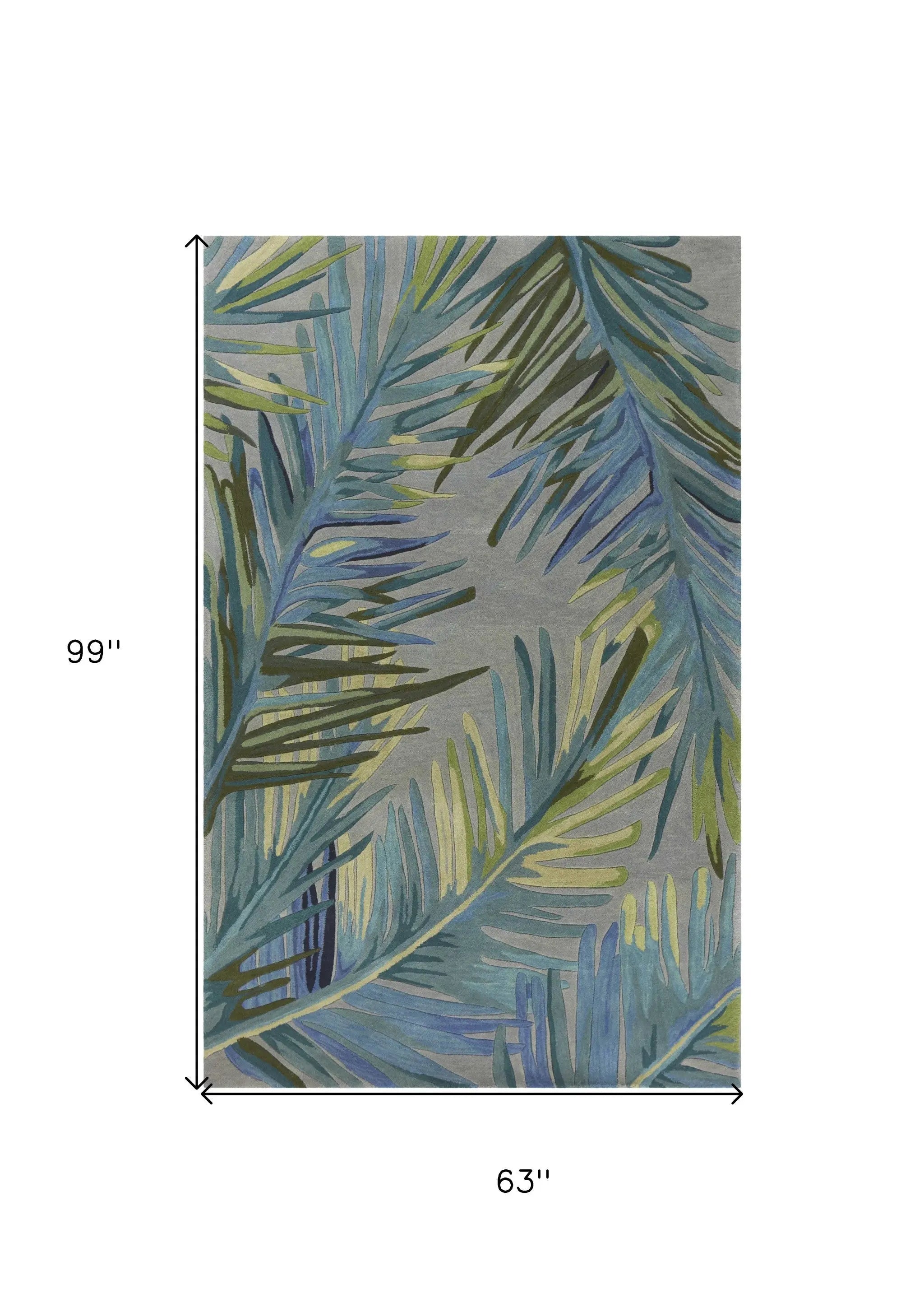 5' X 8' Blue And Gray Wool Tropical Botanical Hand Tufted Area Rug Homeroots Home Decor