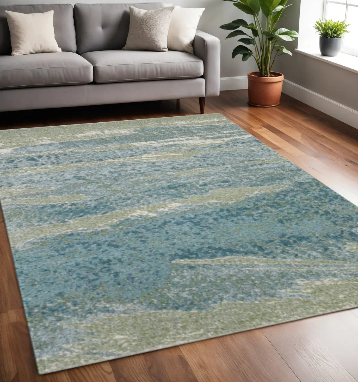 5' X 8' Blue And Green Abstract Area Rug Homeroots Home Decor