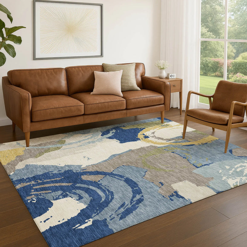 5' X 8' Blue And Green Abstract Washable Indoor Outdoor Area Rug Homeroots Outdoor