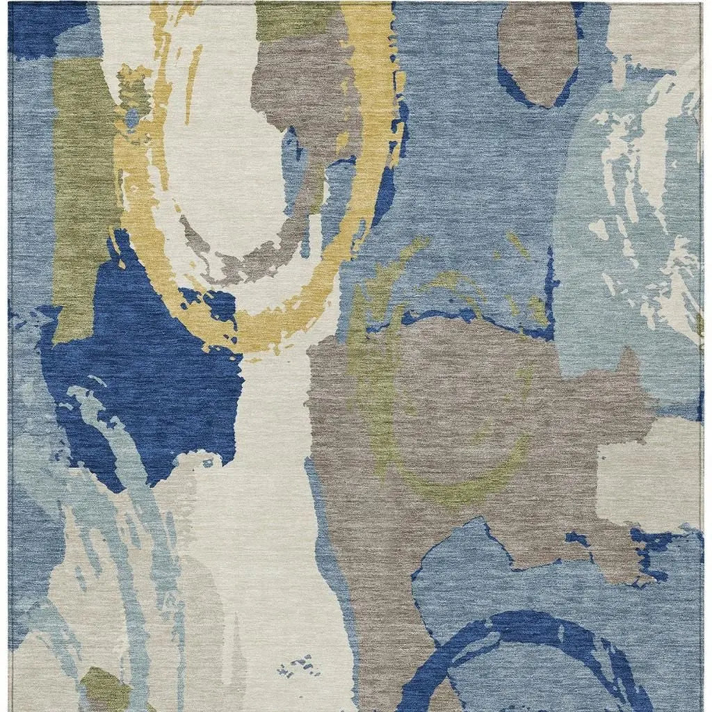 5' X 8' Blue And Green Abstract Washable Indoor Outdoor Area Rug Homeroots Outdoor