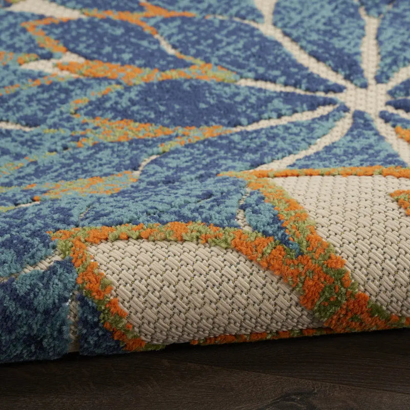 5' X 8' Blue And Green Floral Indoor Outdoor Area Rug Homeroots Outdoor