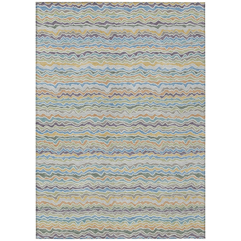 5' X 8' Blue And Green Striped Washable Indoor Outdoor Area Rug Homeroots Outdoor