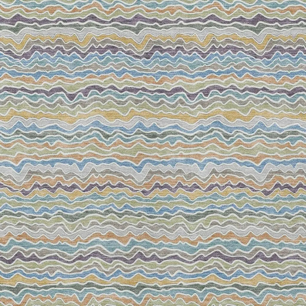 5' X 8' Blue And Green Striped Washable Indoor Outdoor Area Rug Homeroots Outdoor
