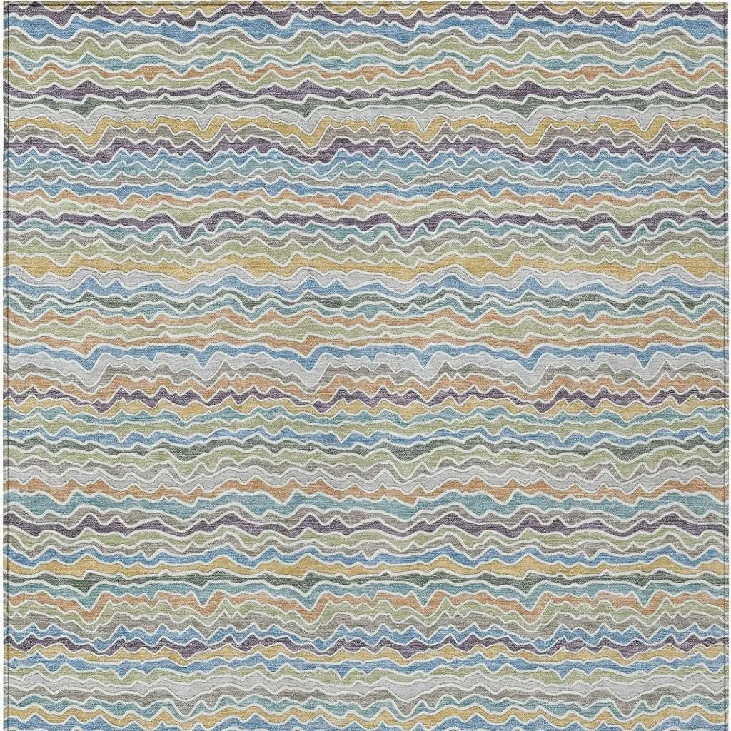 5' X 8' Blue And Green Striped Washable Indoor Outdoor Area Rug Homeroots Outdoor