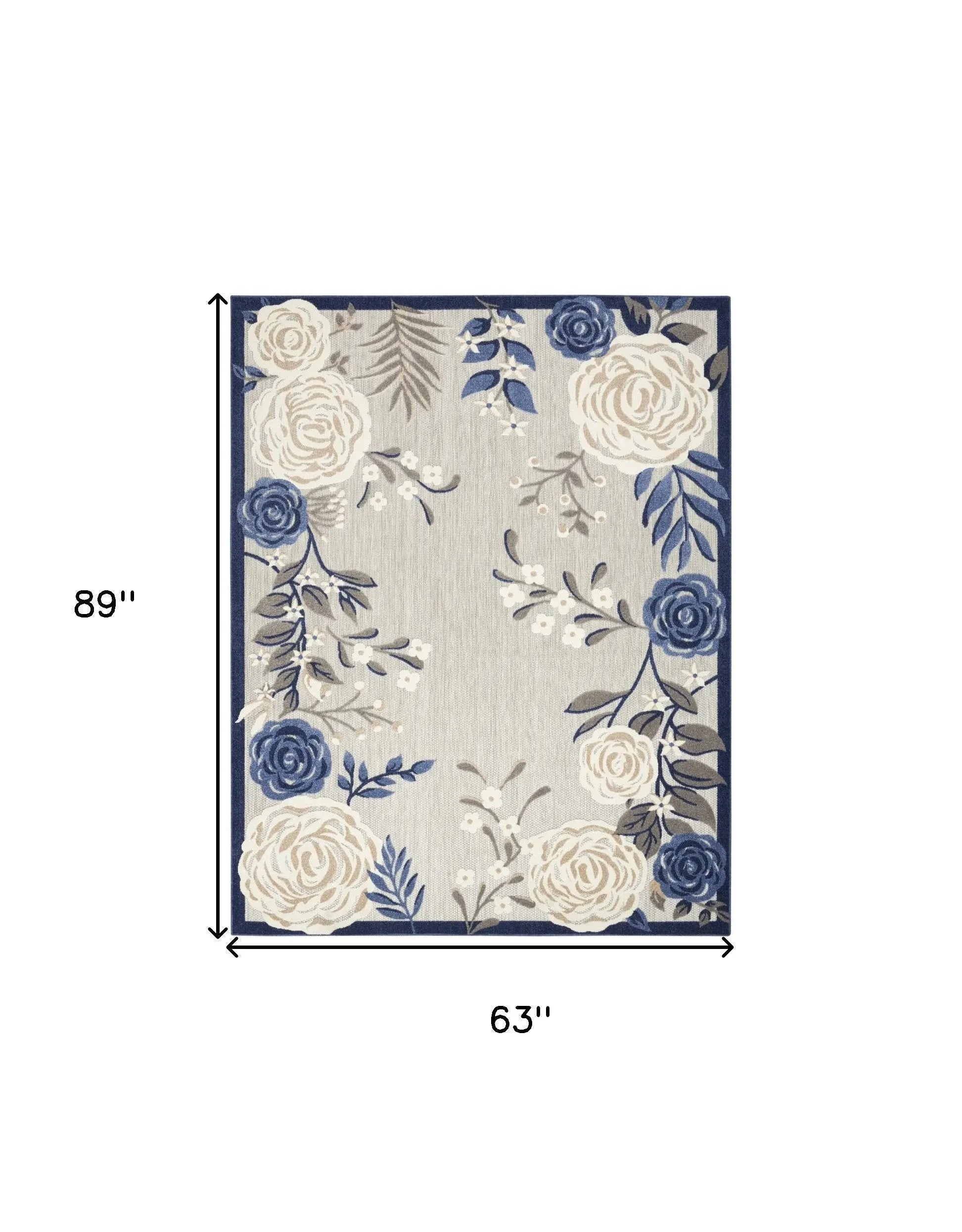 5' X 8' Blue And Grey Floral Stain Resistant Non Skid Area Rug Homeroots Outdoor