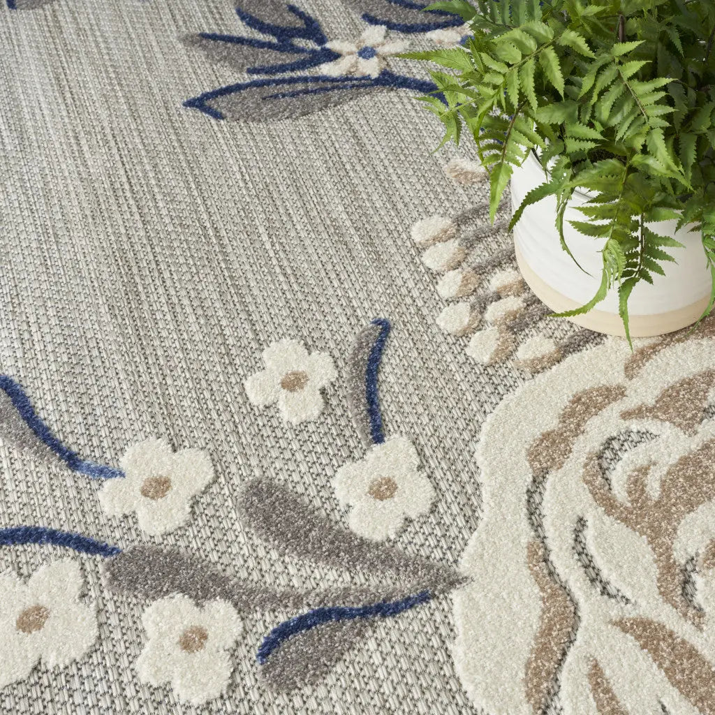5' X 8' Blue And Grey Floral Stain Resistant Non Skid Area Rug Homeroots Outdoor
