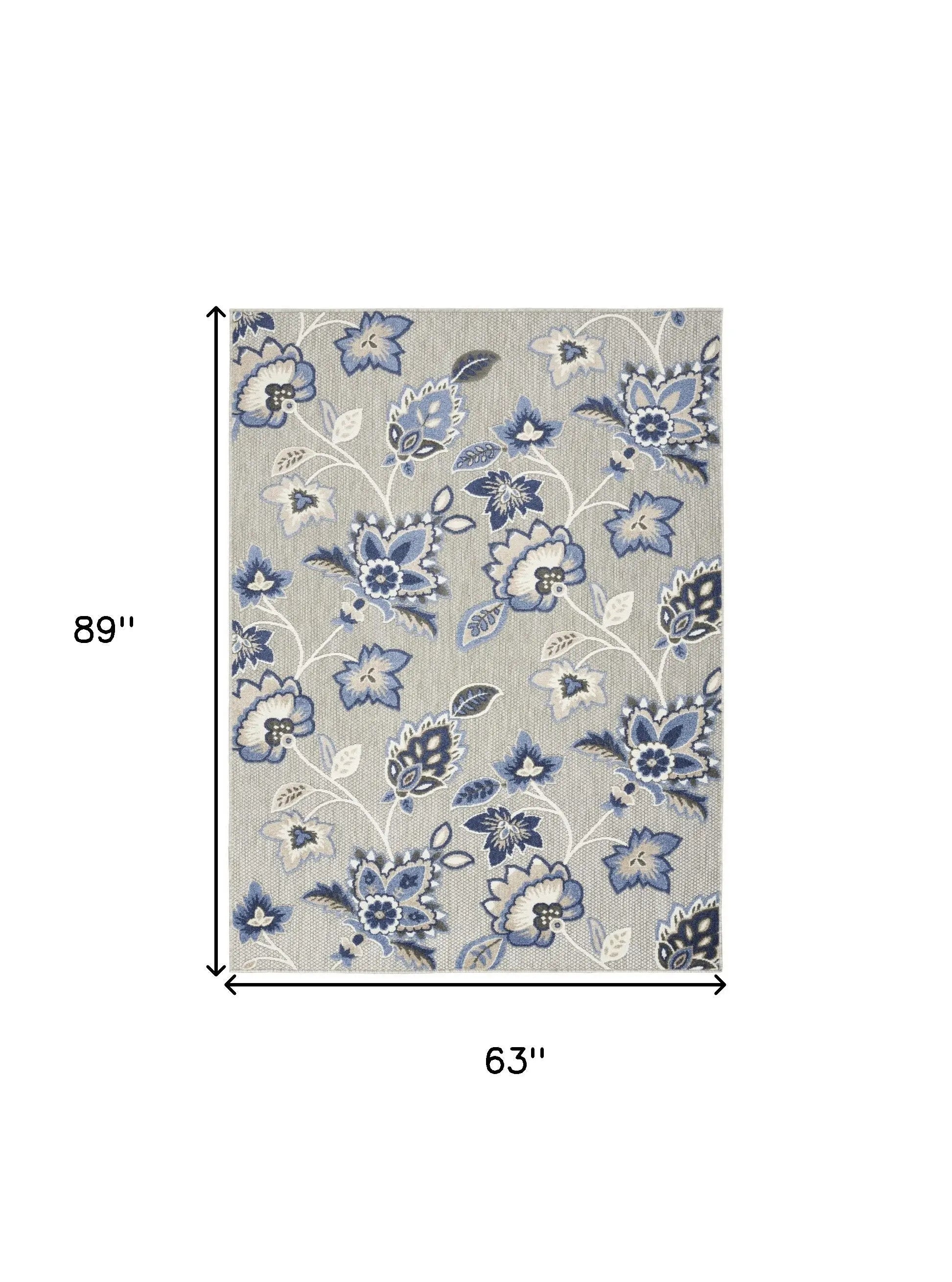 5' X 8' Blue And Grey Floral Stain Resistant Non Skid Area Rug Homeroots Outdoor