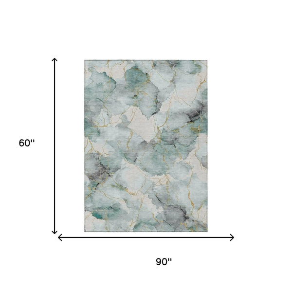 5' X 8' Blue And Ivory Abstract Washable Indoor Outdoor Area Rug Homeroots Outdoor