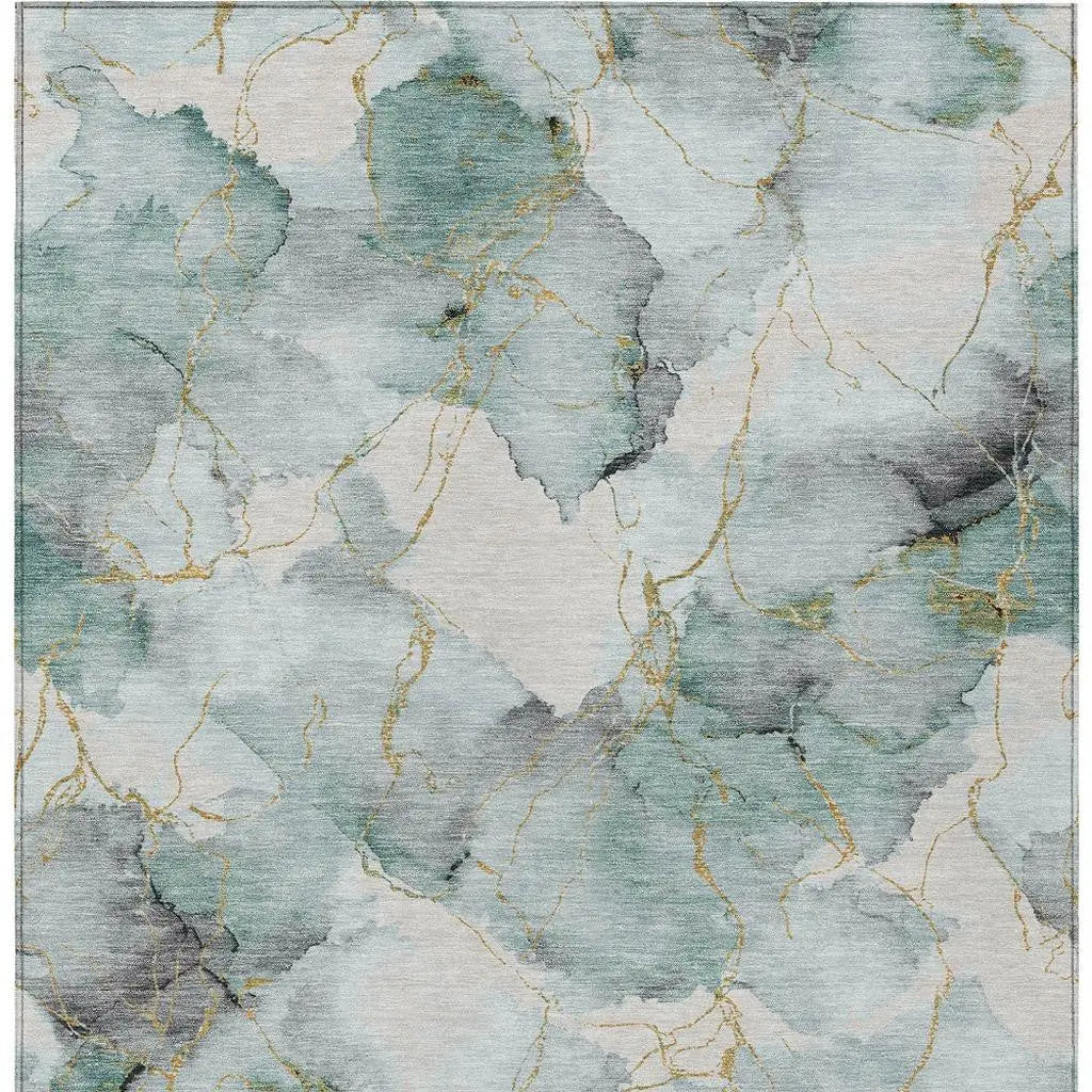 5' X 8' Blue And Ivory Abstract Washable Indoor Outdoor Area Rug Homeroots Outdoor