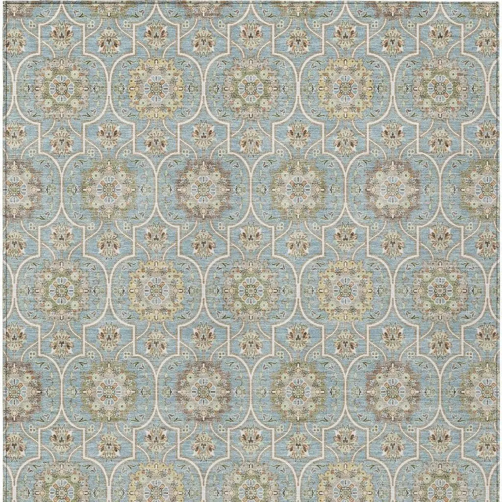 5' X 8' Blue And Ivory Floral Medallion Washable Indoor Outdoor Area Rug Homeroots Outdoor