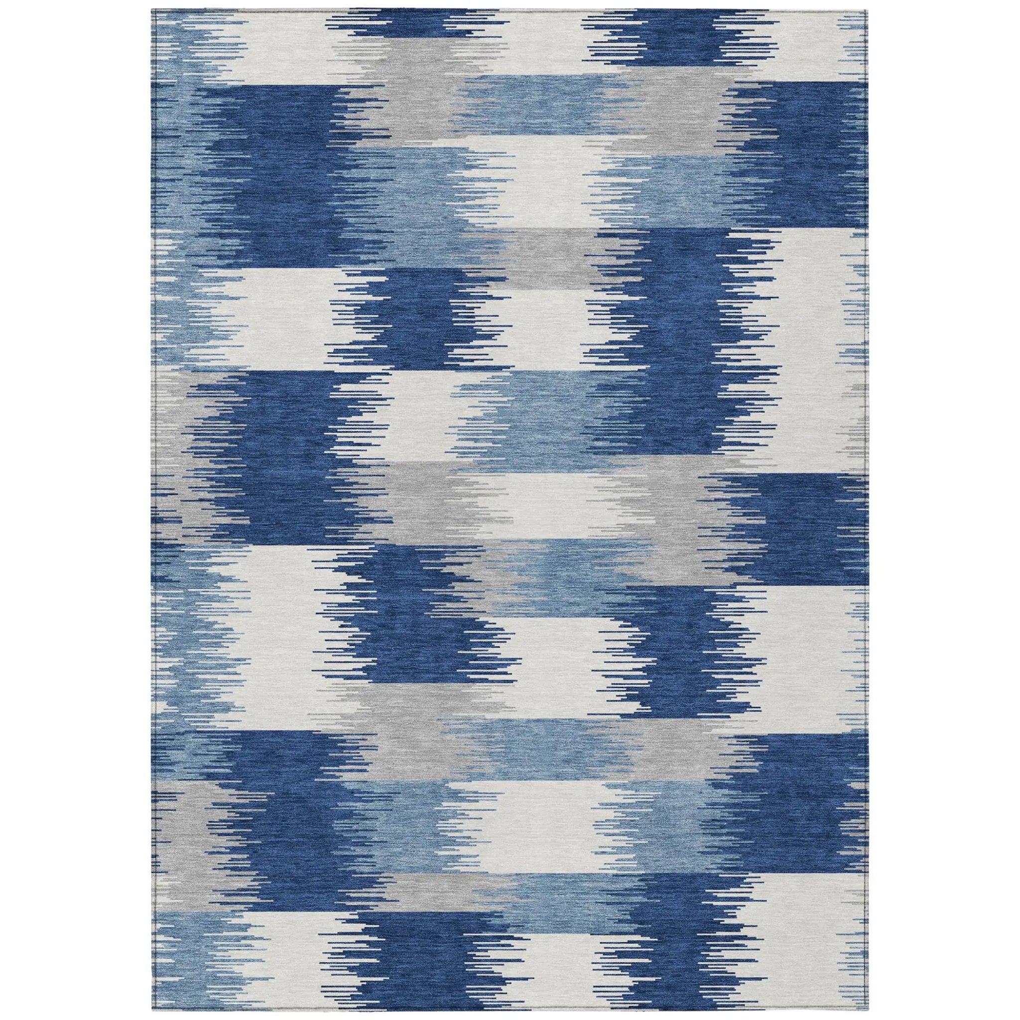 5' X 8' Blue And Ivory Geometric Washable Indoor Outdoor Area Rug Homeroots Outdoor