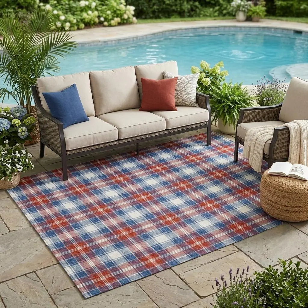 5' X 8' Blue And Ivory Geometric Washable Indoor Outdoor Area Rug Homeroots Outdoor