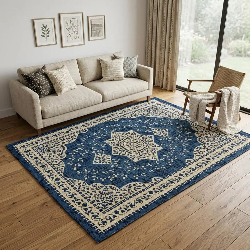5' X 8' Blue And Ivory Oriental Hand Woven Area Rug Homeroots Home Decor