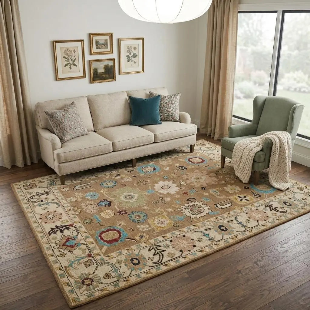 5' X 8' Blue And Ivory Wool Floral Hand Tufted Area Rug Homeroots Home Decor