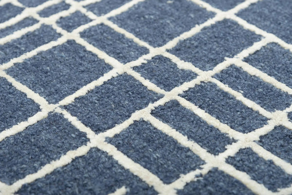 5' X 8' Blue And Ivory Wool Geometric Hand Tufted Area Rug Homeroots Home Decor