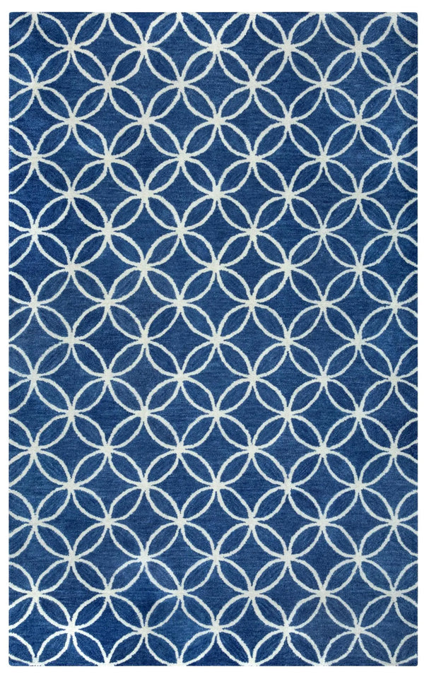 5' X 8' Blue And Ivory Wool Geometric Hand Tufted Area Rug Homeroots Home Decor