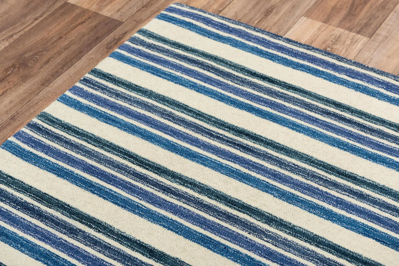 5' X 8' Blue And Ivory Wool Striped Hand Tufted Area Rug Homeroots Home Decor