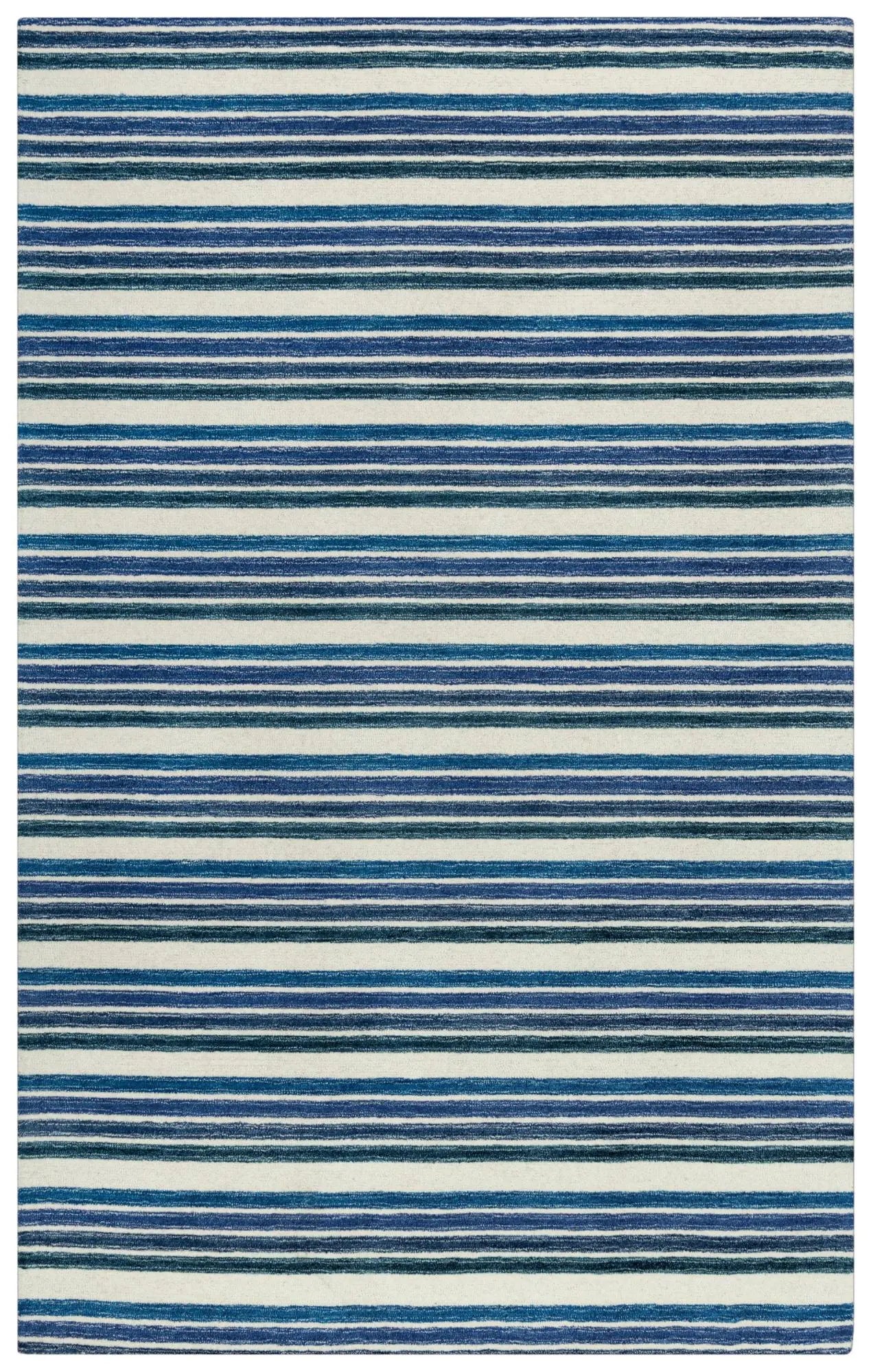 5' X 8' Blue And Ivory Wool Striped Hand Tufted Area Rug Homeroots Home Decor
