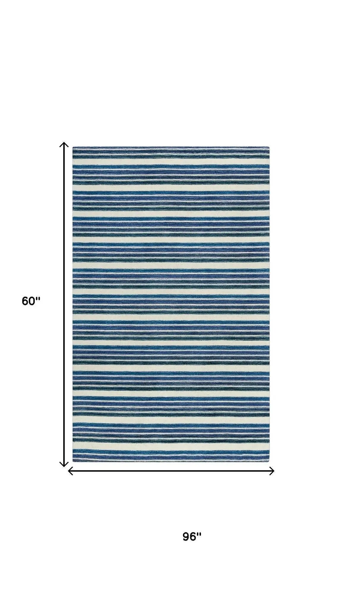 5' X 8' Blue And Ivory Wool Striped Hand Tufted Area Rug Homeroots Home Decor