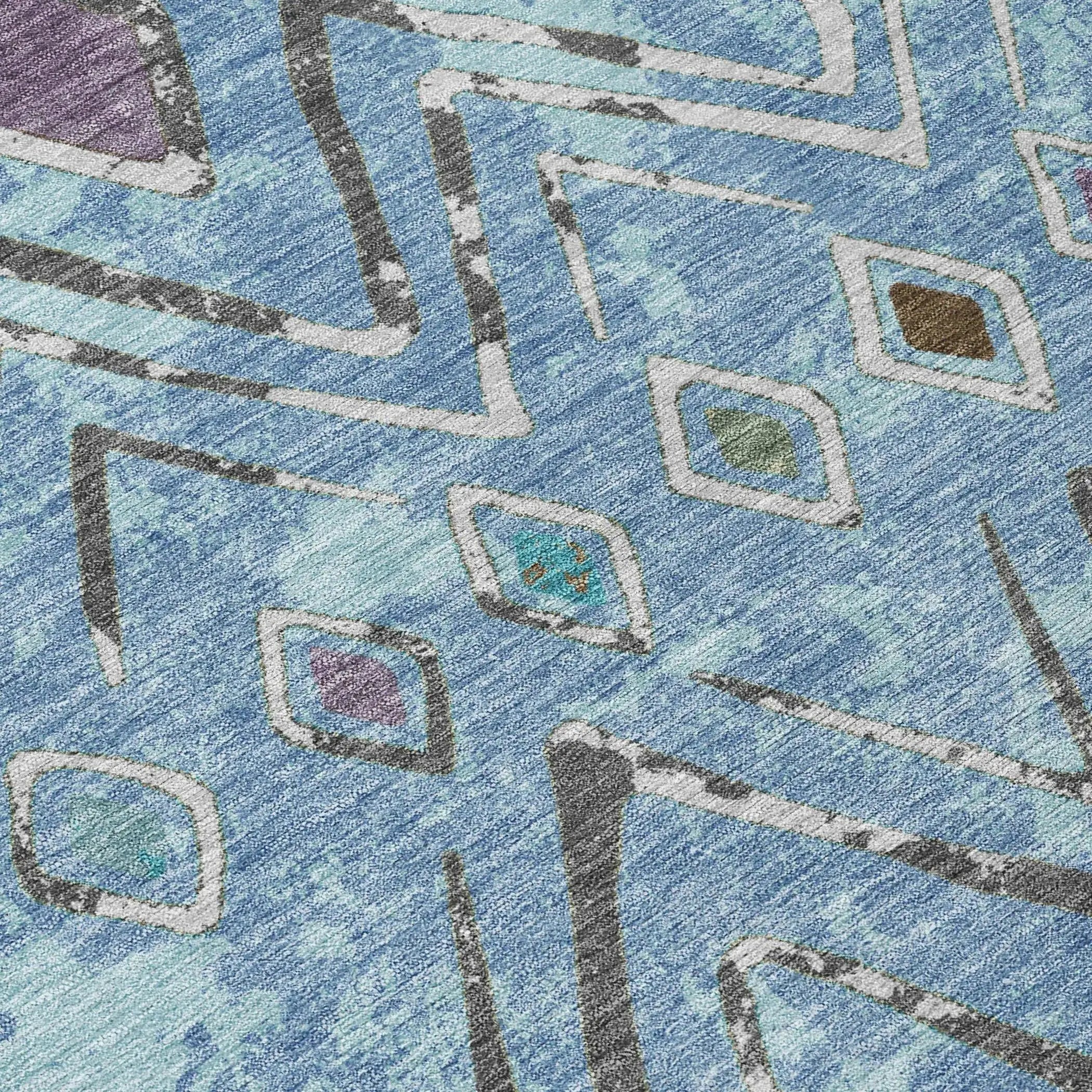 5' X 8' Blue And Khaki Geometric Washable Indoor Outdoor Area Rug Homeroots Outdoor