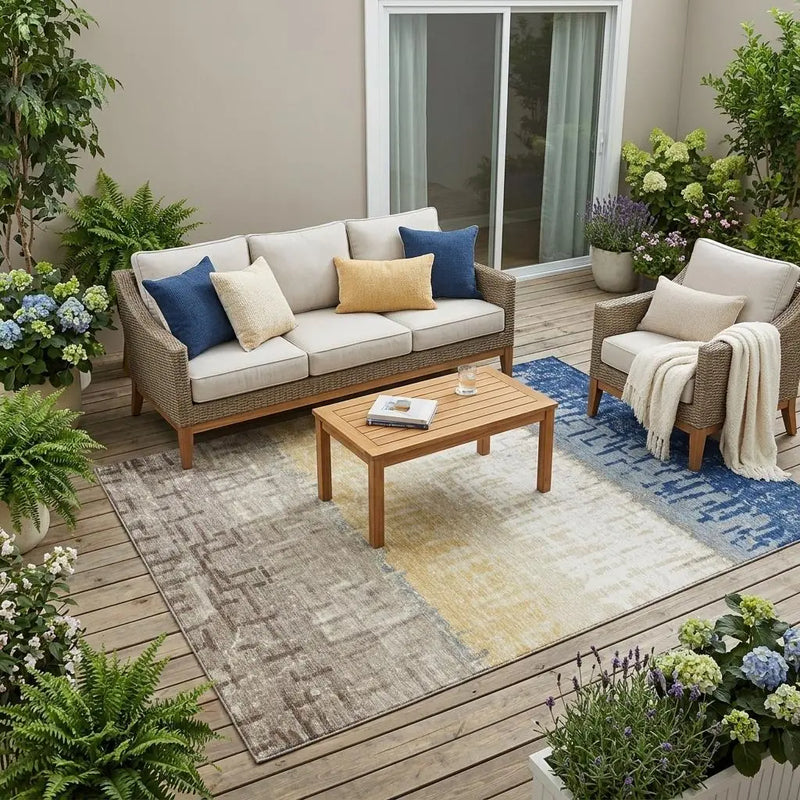 5' X 8' Blue And Khaki Striped Washable Indoor Outdoor Area Rug Homeroots Outdoor
