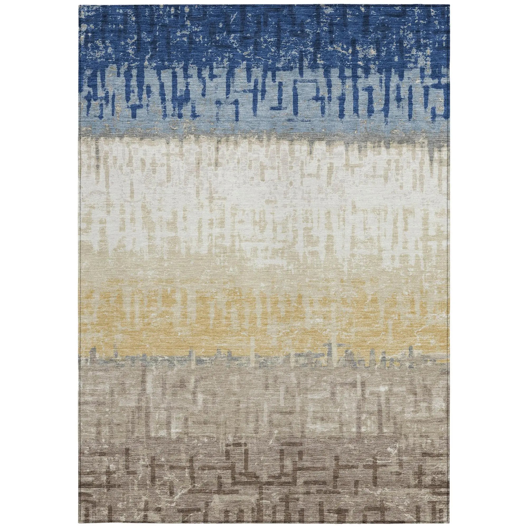 5' X 8' Blue And Khaki Striped Washable Indoor Outdoor Area Rug Homeroots Outdoor