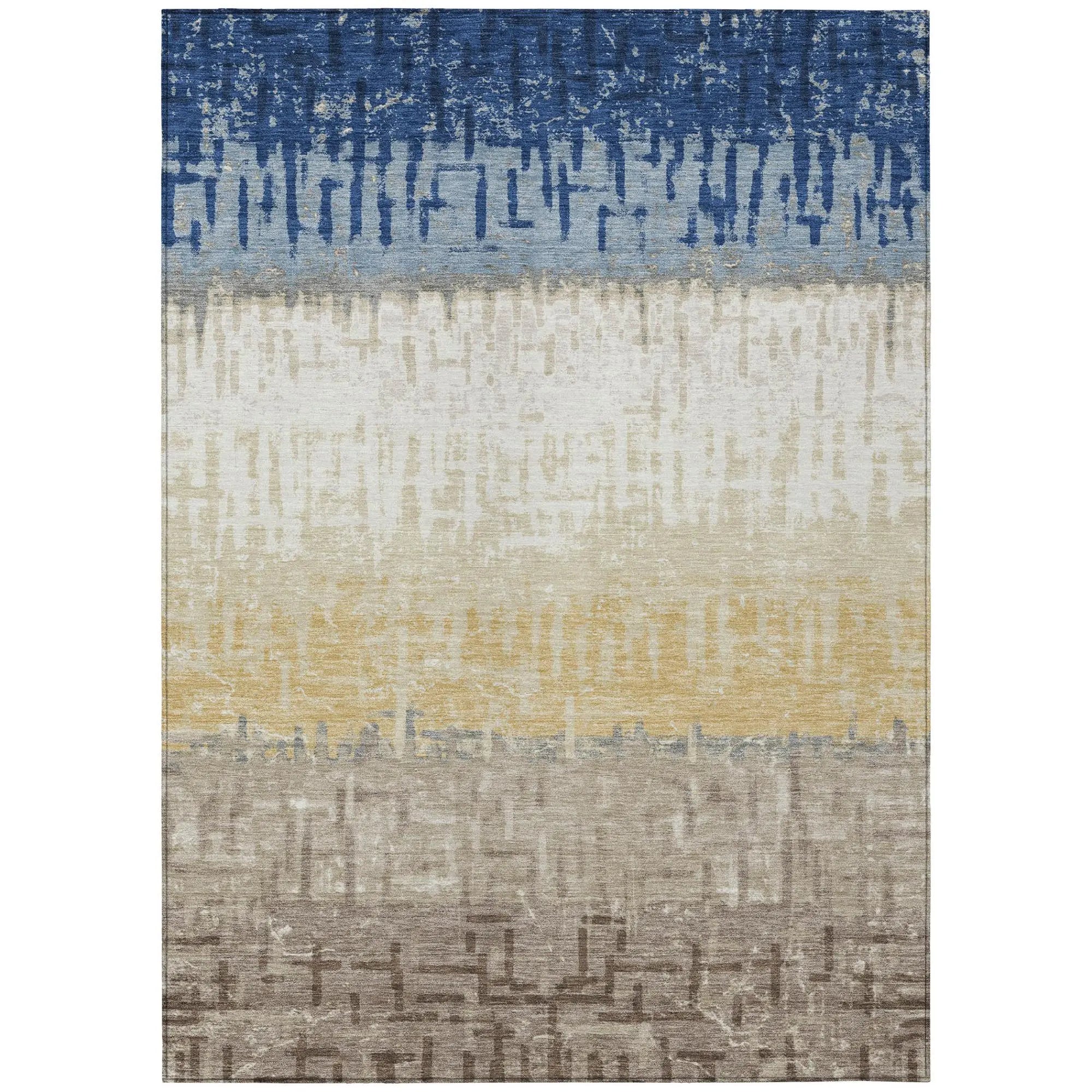 5' X 8' Blue And Khaki Striped Washable Indoor Outdoor Area Rug Homeroots Outdoor