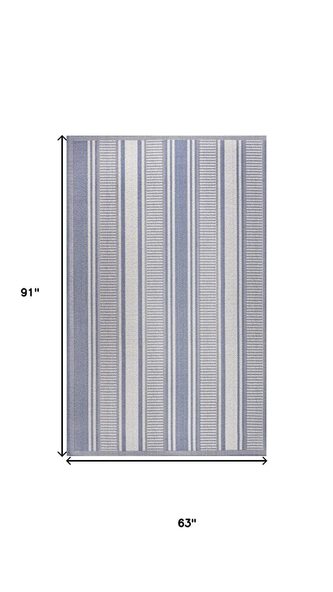 5' X 8' Blue And Light Gray Striped Indoor Outdoor Area Rug Homeroots Outdoor