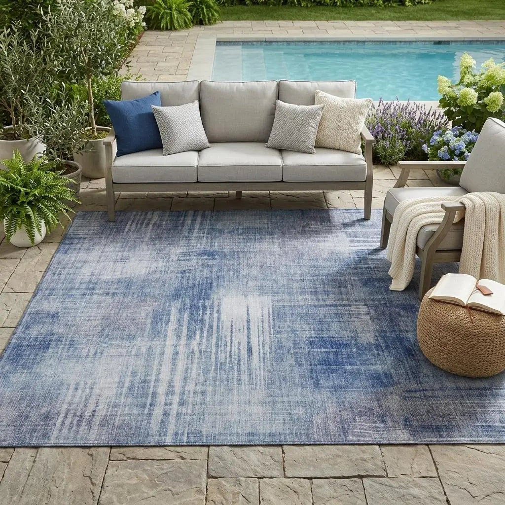 5' X 8' Blue And Lilac Abstract Washable Indoor Outdoor Area Rug Homeroots Outdoor