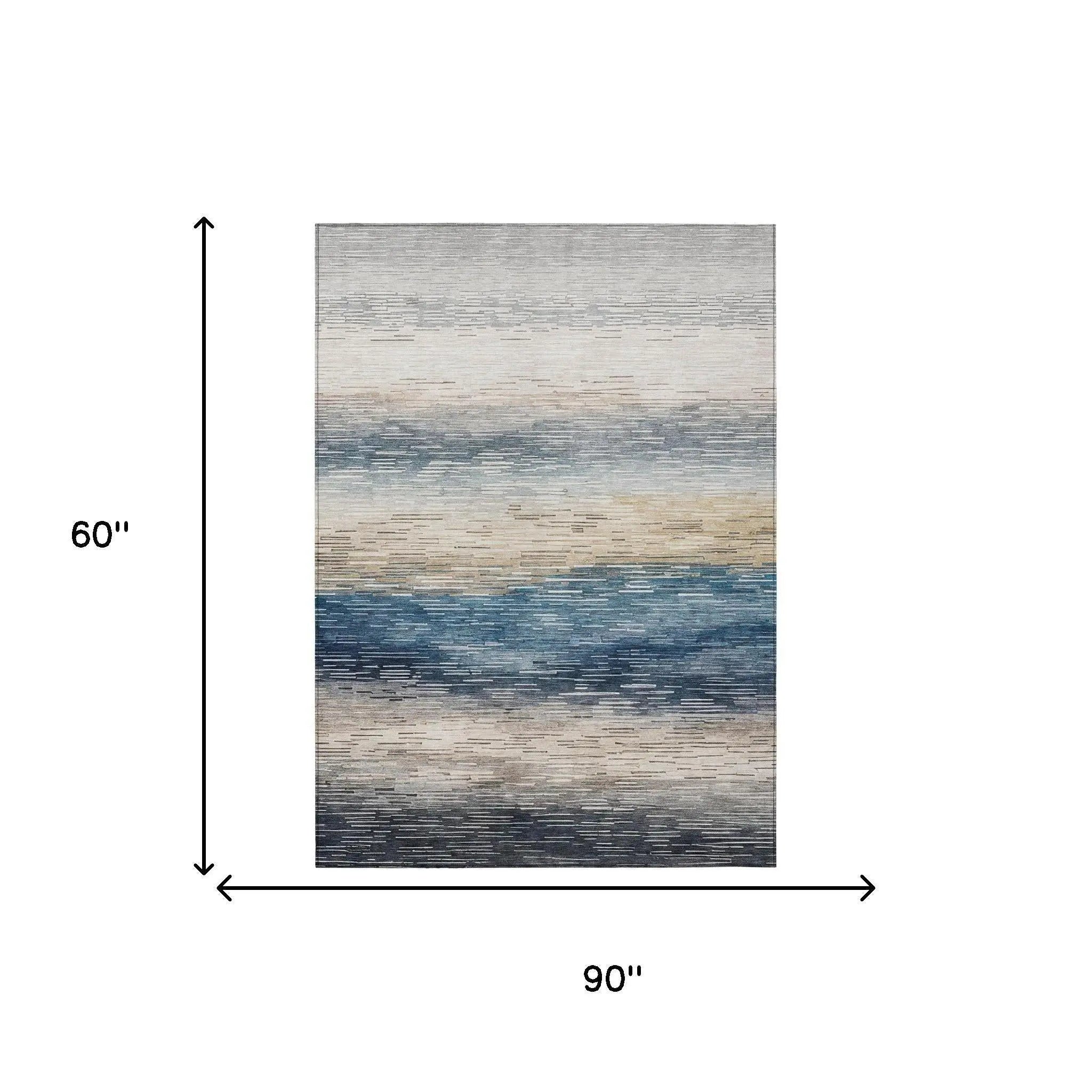 5' X 8' Blue And Linen Striped Washable Indoor Outdoor Area Rug Homeroots Outdoor