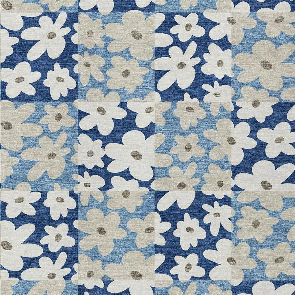 5' X 8' Blue And Navy Blue Floral Washable Indoor Outdoor Area Rug Homeroots Outdoor